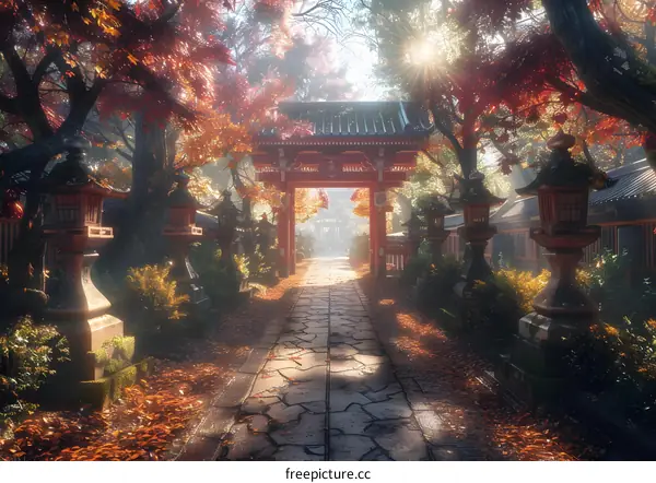 Autumn Temple Pathway