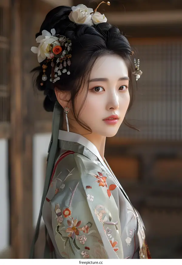 Portrait of a young woman in traditional Korean dress