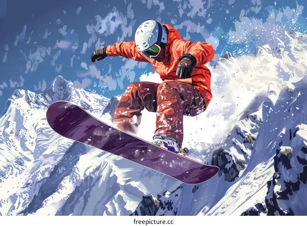 Extreme Snowboarder Stunts on Snowy Mountain