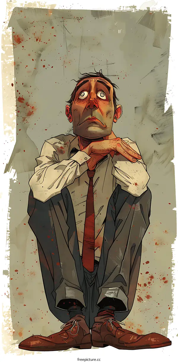 Man in Suit Sitting with Bloody Stains,  Illustration