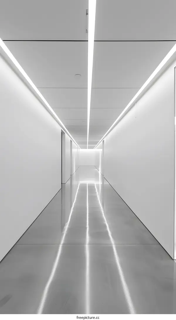 Modern White Corridor with Long Lines of Lights