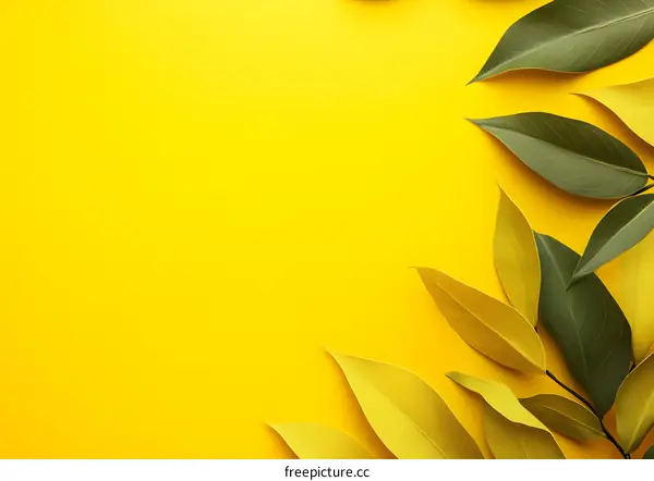 Yellow Background with Green Leaves