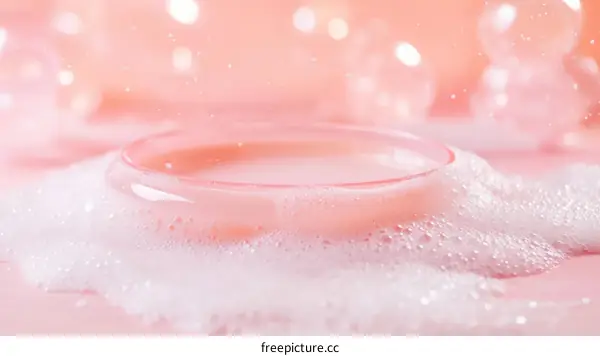 Pink Soap Bubbles and Frothy Liquid
