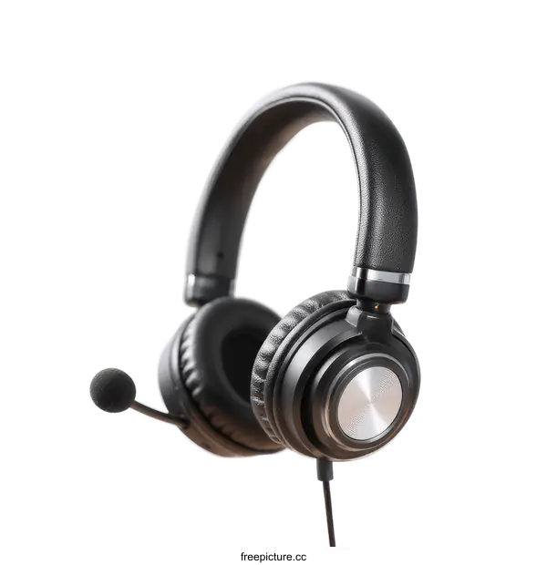 [Transparent Background PNG]Black Over-Ear Headphones with Microphone