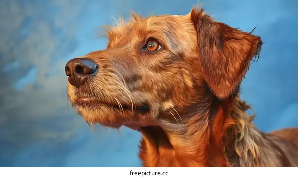 Brown Dog Looking Upward with Curious Expression