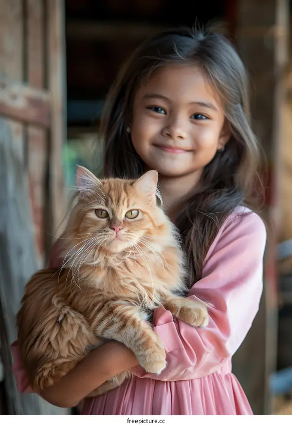 a girl is holding an orange cat in her arms