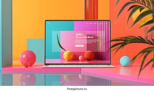 Abstract 3D Design Laptop Background With Spheres