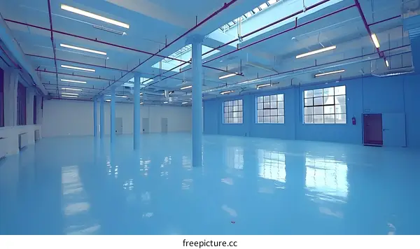 Blue Floor Empty Factory Interior Design