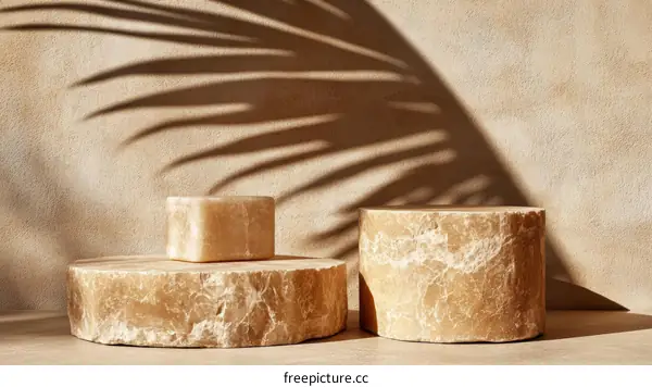 Beige Stone Display Podiums with Natural Light