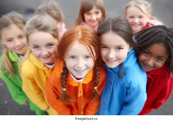Group of Diverse Children Wearing Colorful Raincoats