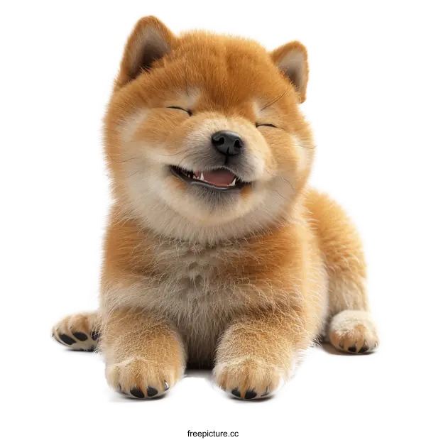 [Transparent Background PNG]Smiling Shiba Inu Puppy on White Background