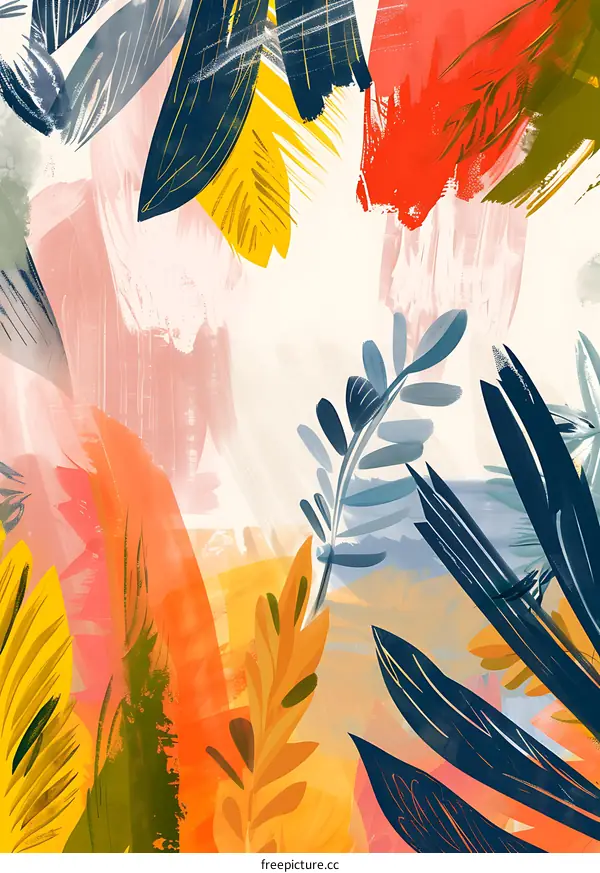 Abstract Painting with Tropical Leaves