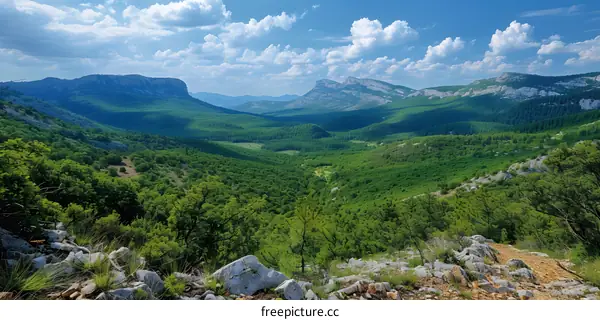 Beautiful Mountain Landscape With Blue Sky And White Clouds