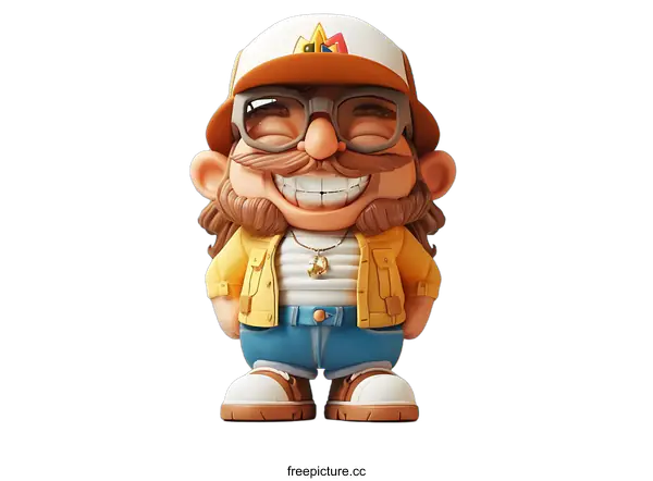 [Transparent Background PNG]3D cartoon character with mustache and beard wearing yellow shirt and blue pants