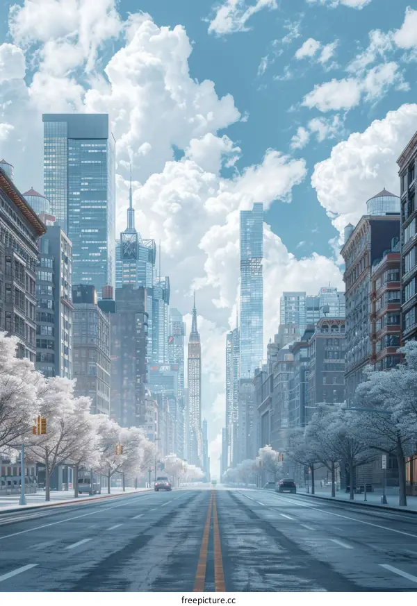 Winter Cityscape Snow-Covered Street