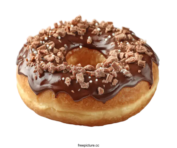[Transparent Background PNG]Chocolate Iced Donut with Chocolate Pieces