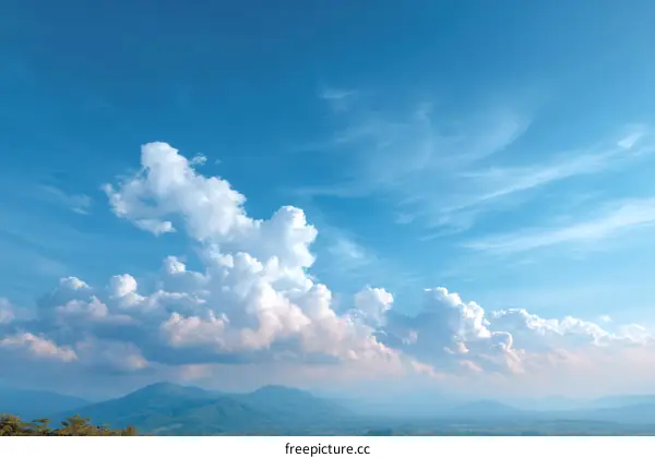 Vast Sky with Fluffy Clouds and Mountains