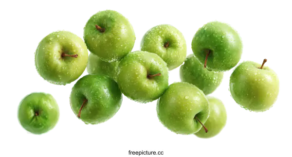 [Transparent Background PNG]Fresh Green Apples in Motion