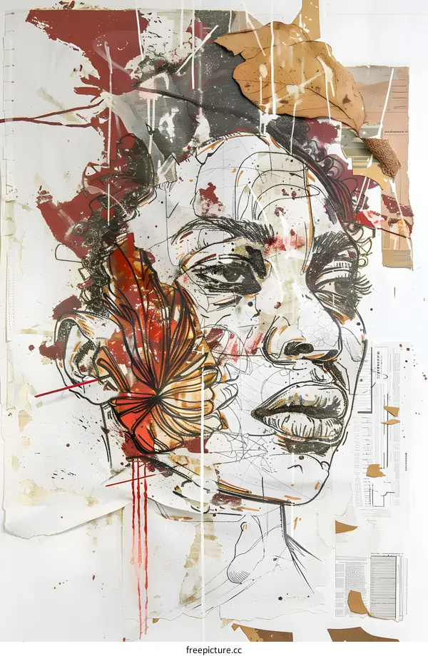 Abstract Art Collage of a Woman with a Flower on Her Face