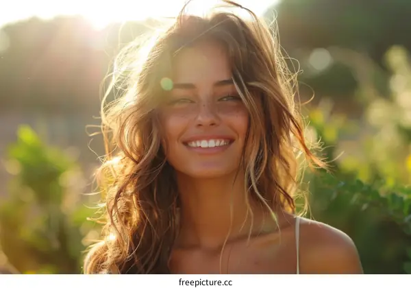 Smiling Woman Outdoors in Sunlight