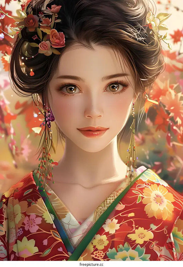 portrait of a beautiful asian woman in traditional japanese kimono