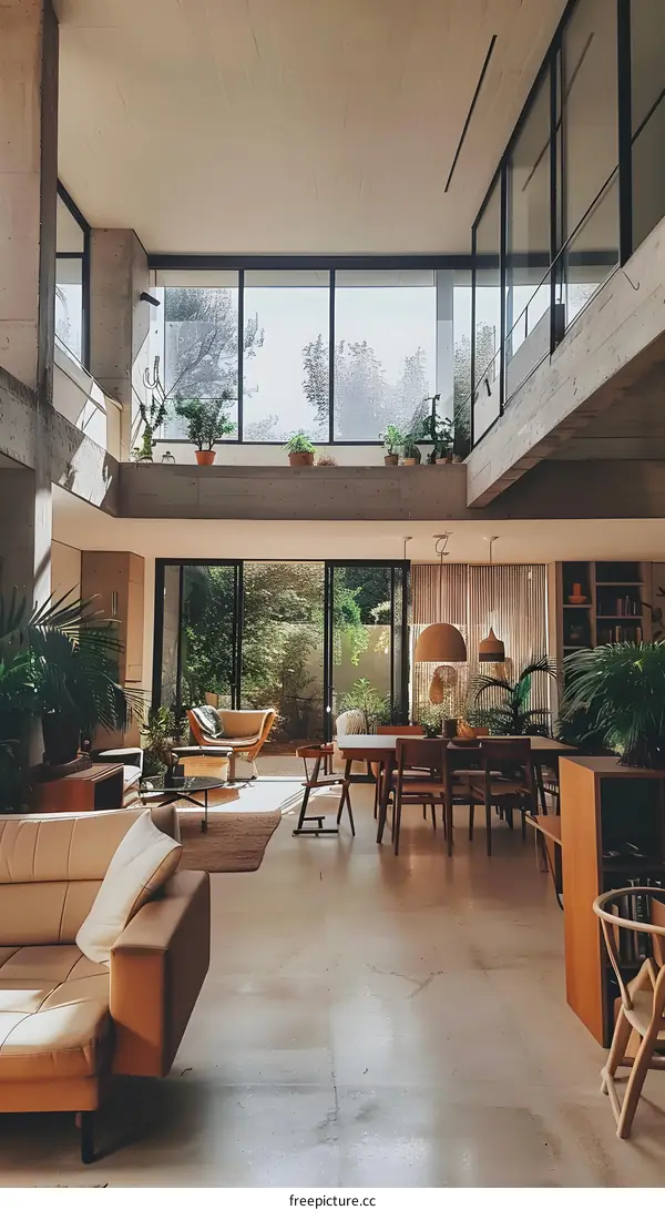 Modern Living Room Interior Design with Large Windows