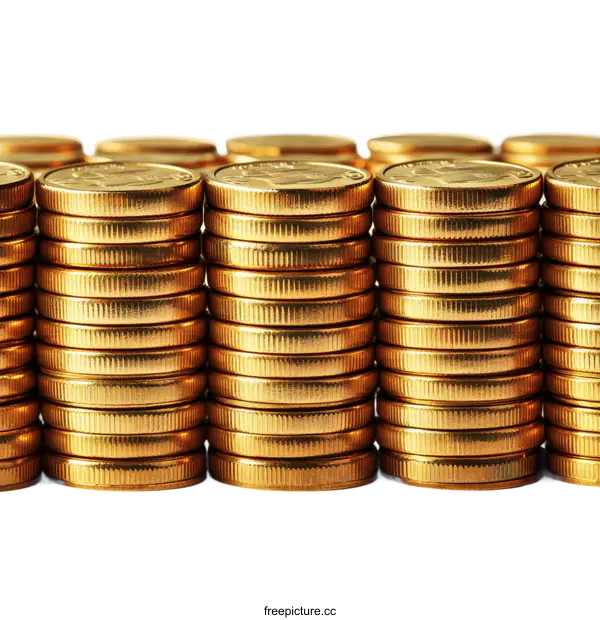 [Transparent Background PNG]Golden Coin Stacks Wealth and Prosperity