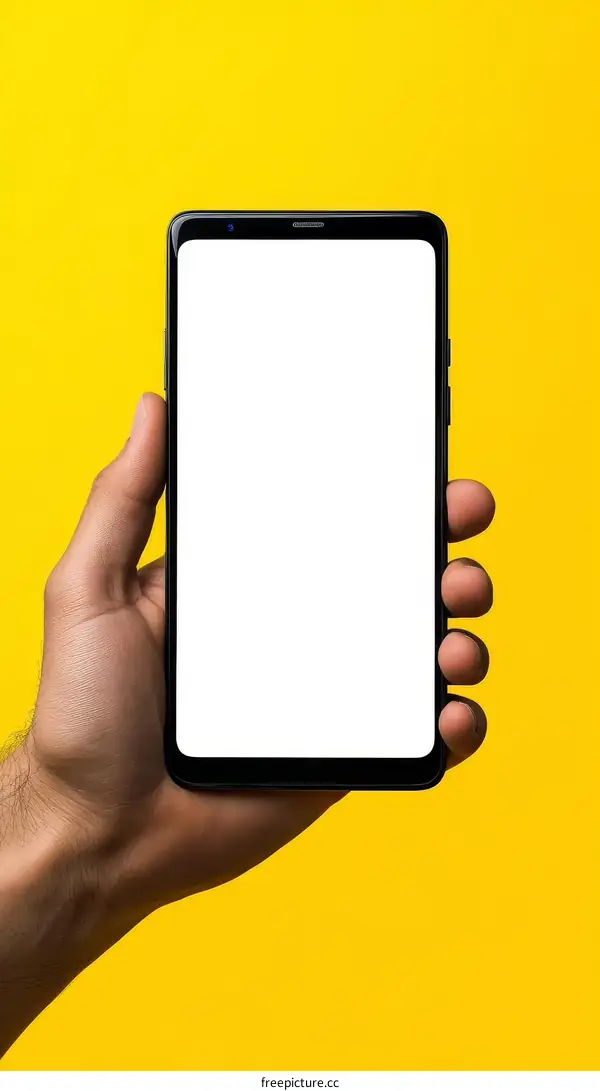 Smartphone in Hand Against a Yellow Background