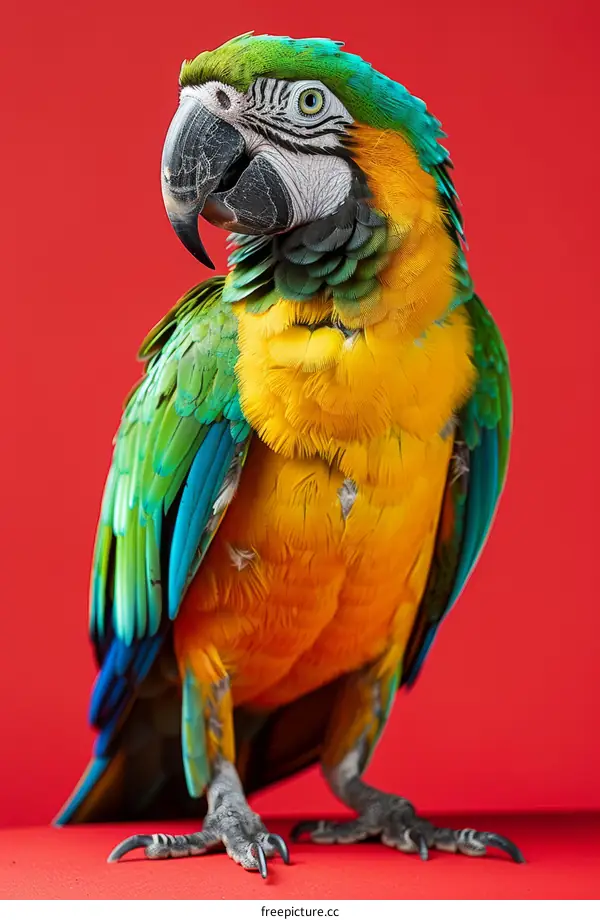 Tropical Green, Blue, and Yellow Parrot in Studio
