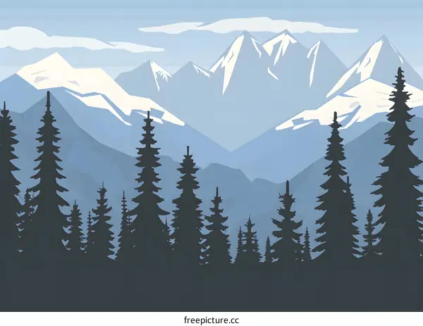 Silhouette of Pine Trees in Front of Snowy Mountains