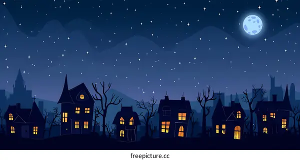 Night Sky with Silhouettes of Houses