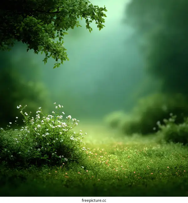 Misty Forest Meadow Scene