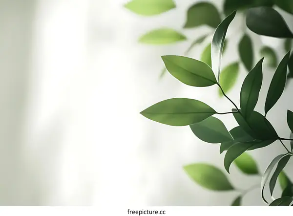 Green Leaves on White Background Close Up