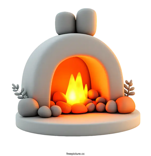 [Transparent Background PNG]Cartoon Style Illustration of a Cozy Fireplace
