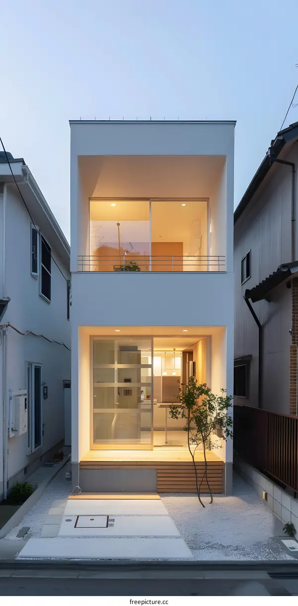 Modern White Minimalist Japanese House Exterior Design