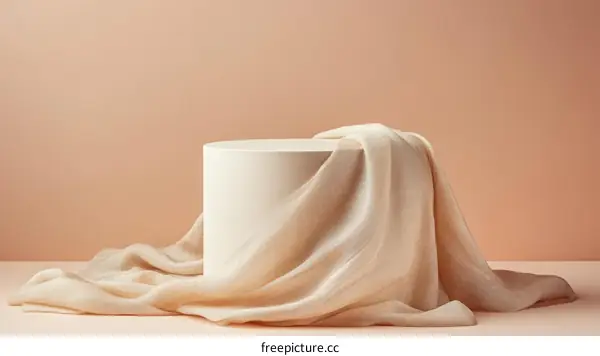 Beige Fabric Drape on Cylinder Display