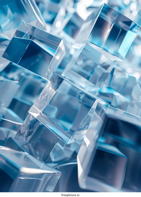 Abstract Geometric Background of Intersecting Blue Glass Cubes