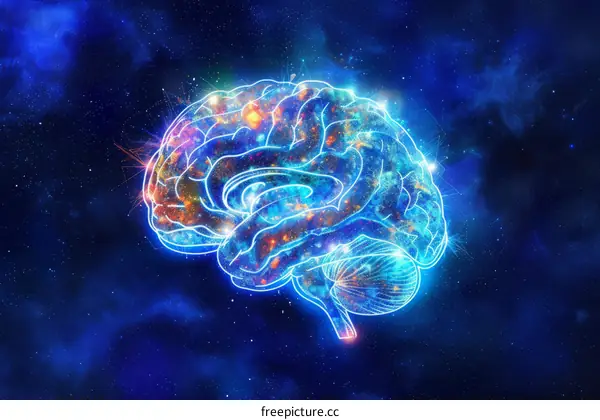 Brain illustration with stars and space