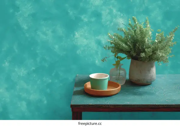 Teal Painted Wall with Decorated Table