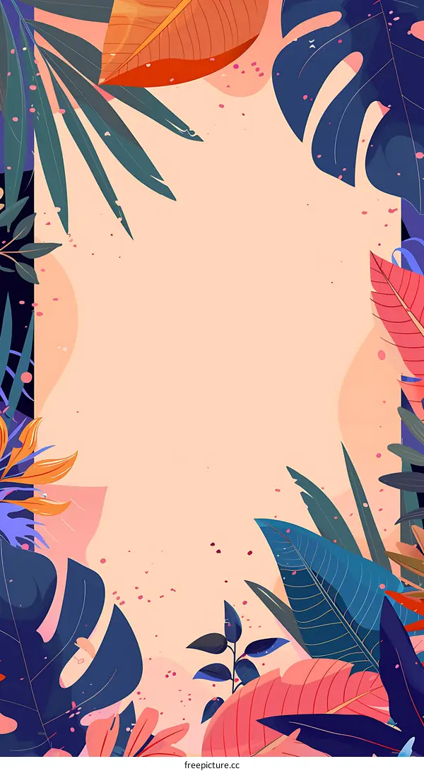 Tropical Leaves Illustration with Peach Background