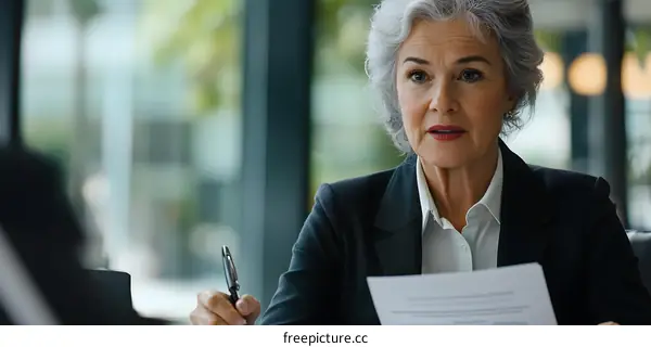 Mature Businesswoman Reviewing Documents