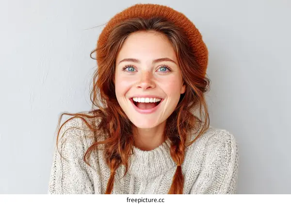 Happy Caucasian Woman Wearing a Beanie