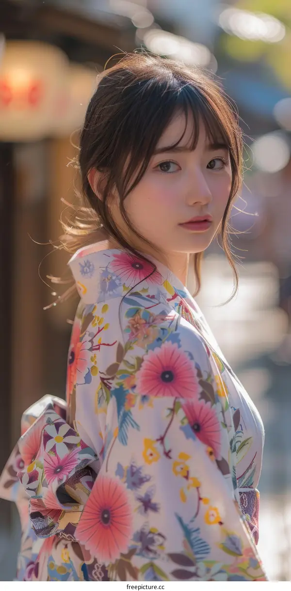 Beautiful Asian Woman in Traditional Japanese Kimono