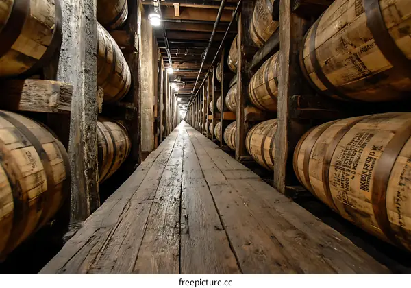 Wooden Barrels Warehouse Interior