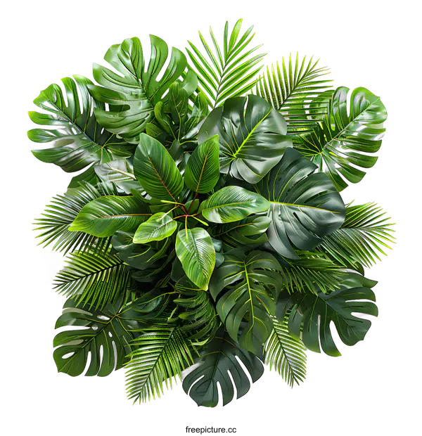 [Transparent Background PNG]lush green tropical leaves background