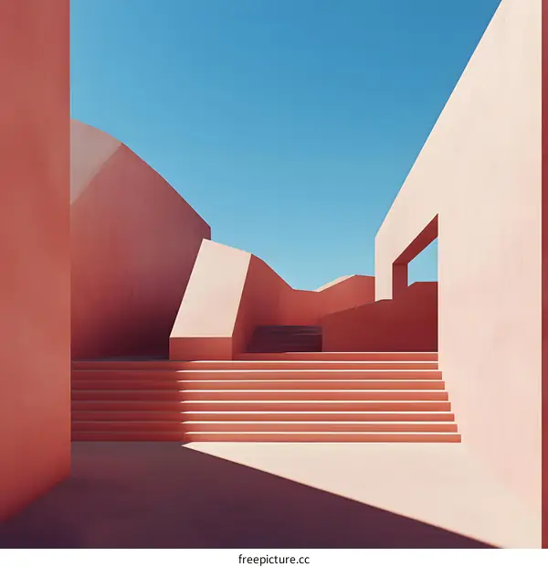 Abstract Pink Architectural Structure with Stairs and Sky