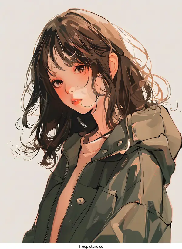 Anime Girl Illustration With Brown Hair