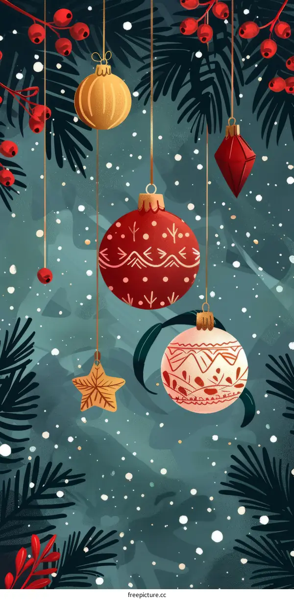 Christmas ornaments hanging from a branch