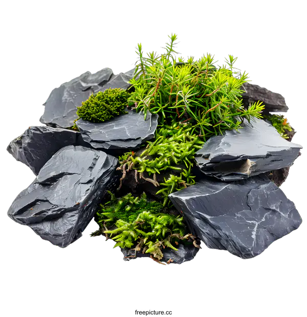 [Transparent Background PNG]Green Moss Growing on Black Rocks