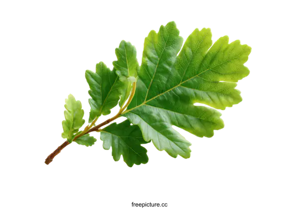 [Transparent Background PNG]Fresh Green Oak Leaf Branch Isolated on White